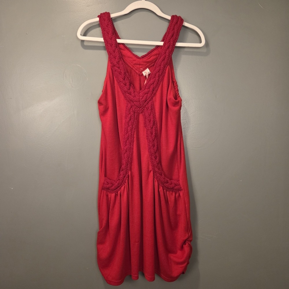 By Deep Los Angeles Sleeveless Cable Knit Dress Boho, Women's Size L, Red